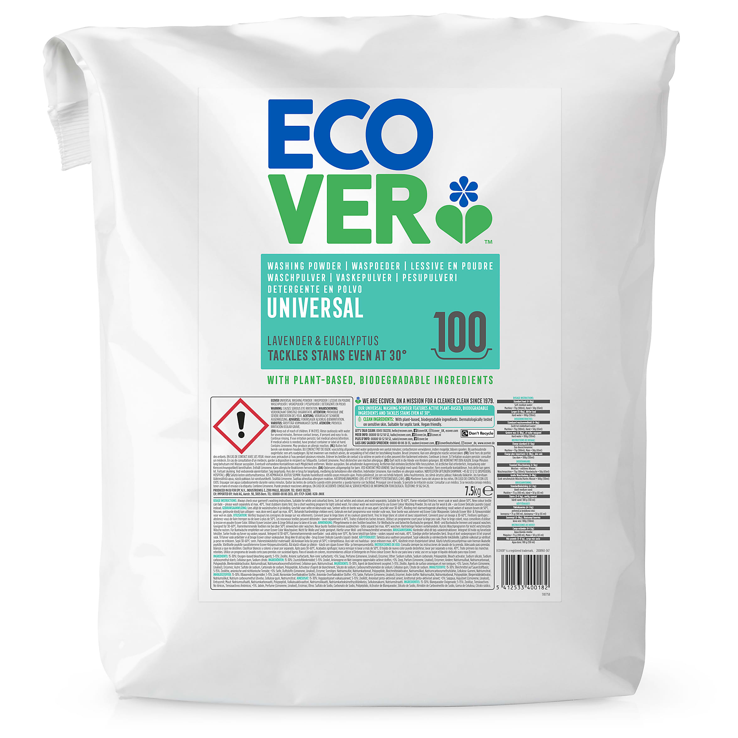 Стиральный порошок автомат Ecover Universal экологичный концентрат 7,5кг (100 стирок)