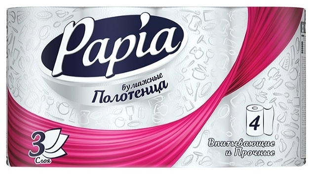 Бумажные полотенца 3-х слойные белые Papia 4 рулона